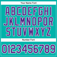 Charger l'image dans la galerie, Custom Aqua White Pinstripe Purple Authentic Baseball Jersey