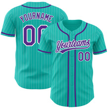 Charger l'image dans la galerie, Custom Aqua White Pinstripe Purple Authentic Baseball Jersey