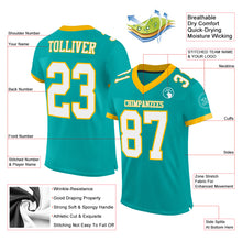 Load image into Gallery viewer, Custom Aqua White-Gold Mesh Authentic Football Jersey