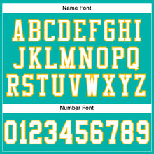 Load image into Gallery viewer, Custom Aqua White-Gold Mesh Authentic Football Jersey