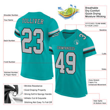 Load image into Gallery viewer, Custom Aqua Gray-Black Mesh Authentic Football Jersey