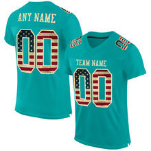 Load image into Gallery viewer, Custom Aqua Vintage USA Flag-City Cream Mesh Authentic Football Jersey