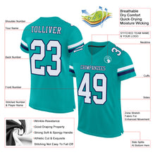 Load image into Gallery viewer, Custom Aqua White-Navy Mesh Authentic Football Jersey