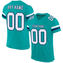 Load image into Gallery viewer, Custom Aqua White-Navy Mesh Authentic Football Jersey
