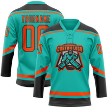 Загрузить изображение в средство просмотра галереи, Custom Aqua Orange-Black Hockey Lace Neck Jersey
