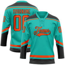 Загрузить изображение в средство просмотра галереи, Custom Aqua Orange-Black Hockey Lace Neck Jersey