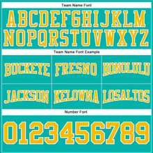 Load image into Gallery viewer, Custom Stitched Aqua Gold-White Football Pullover Sweatshirt Hoodie