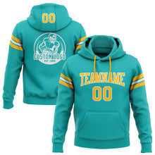 Load image into Gallery viewer, Custom Stitched Aqua Gold-White Football Pullover Sweatshirt Hoodie