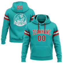 Load image into Gallery viewer, Custom Stitched Aqua Red-White Football Pullover Sweatshirt Hoodie