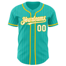 Загрузить изображение в средство просмотра галереи, Custom Aqua White Pinstripe White-Yellow Authentic Baseball Jersey