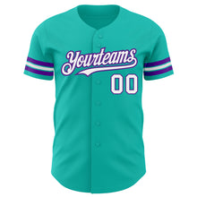Загрузить изображение в средство просмотра галереи, Custom Aqua White-Purple Authentic Baseball Jersey