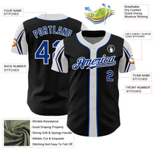 Load image into Gallery viewer, Custom Black Royal-White 3 Colors Arm Shapes Authentic Baseball Jersey