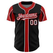 Charger l'image dans la galerie, Custom Black Gray-Red 3 Colors Arm Shapes Authentic Baseball Jersey