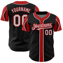 Charger l'image dans la galerie, Custom Black Gray-Red 3 Colors Arm Shapes Authentic Baseball Jersey