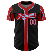 Laden Sie das Bild in den Galerie-Viewer, Custom Black Light Blue-Red 3 Colors Arm Shapes Authentic Baseball Jersey