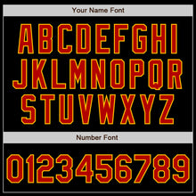 Charger l'image dans la galerie, Custom Black Red-Gold 3 Colors Arm Shapes Authentic Baseball Jersey