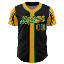 Загрузить изображение в средство просмотра галереи, Custom Black Kelly Green-Gold 3 Colors Arm Shapes Authentic Baseball Jersey