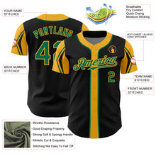 Загрузить изображение в средство просмотра галереи, Custom Black Kelly Green-Gold 3 Colors Arm Shapes Authentic Baseball Jersey