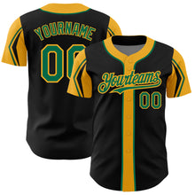 Загрузить изображение в средство просмотра галереи, Custom Black Kelly Green-Gold 3 Colors Arm Shapes Authentic Baseball Jersey