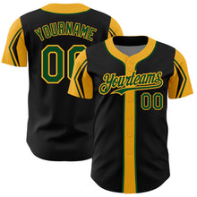 Load image into Gallery viewer, Custom Black Green-Gold 3 Colors Arm Shapes Authentic Baseball Jersey