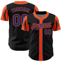 Load image into Gallery viewer, Custom Black Royal-Orange 3 Colors Arm Shapes Authentic Baseball Jersey