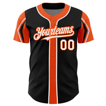 Charger l'image dans la galerie, Custom Black White-Orange 3 Colors Arm Shapes Authentic Baseball Jersey