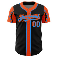 Load image into Gallery viewer, Custom Black Electric Blue-Orange 3 Colors Arm Shapes Authentic Baseball Jersey