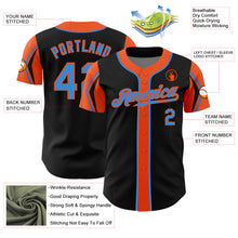 Load image into Gallery viewer, Custom Black Electric Blue-Orange 3 Colors Arm Shapes Authentic Baseball Jersey