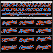 Load image into Gallery viewer, Custom Black Electric Blue-Orange 3 Colors Arm Shapes Authentic Baseball Jersey