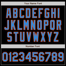 Load image into Gallery viewer, Custom Black Electric Blue-Orange 3 Colors Arm Shapes Authentic Baseball Jersey