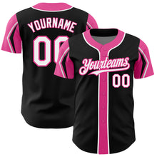 Загрузить изображение в средство просмотра галереи, Custom Black White-Pink 3 Colors Arm Shapes Authentic Baseball Jersey