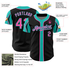 Load image into Gallery viewer, Custom Black Pink-Aqua 3 Colors Arm Shapes Authentic Baseball Jersey