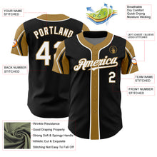 Загрузить изображение в средство просмотра галереи, Custom Black White-Old Gold 3 Colors Arm Shapes Authentic Baseball Jersey