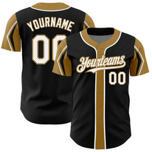 Загрузить изображение в средство просмотра галереи, Custom Black White-Old Gold 3 Colors Arm Shapes Authentic Baseball Jersey