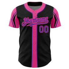 Laden Sie das Bild in den Galerie-Viewer, Custom Black Purple-Pink 3 Colors Arm Shapes Authentic Baseball Jersey