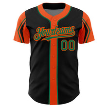 Загрузить изображение в средство просмотра галереи, Custom Black Kelly Green-Orange 3 Colors Arm Shapes Authentic Baseball Jersey