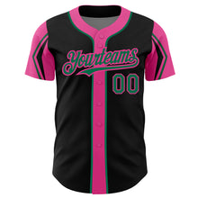 Загрузить изображение в средство просмотра галереи, Custom Black Kelly Green-Pink 3 Colors Arm Shapes Authentic Baseball Jersey