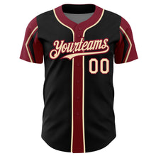 Load image into Gallery viewer, Custom Black City Cream-Crimson 3 Colors Arm Shapes Authentic Baseball Jersey