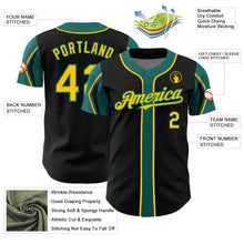 Charger l'image dans la galerie, Custom Black Yellow-Teal 3 Colors Arm Shapes Authentic Baseball Jersey