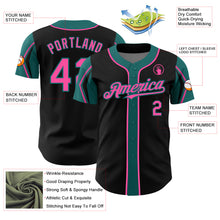 Load image into Gallery viewer, Custom Black Pink-Teal 3 Colors Arm Shapes Authentic Baseball Jersey