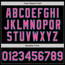 Load image into Gallery viewer, Custom Black Pink-Teal 3 Colors Arm Shapes Authentic Baseball Jersey
