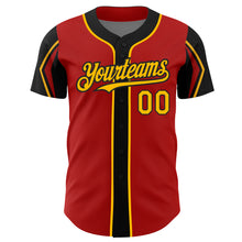 Charger l'image dans la galerie, Custom Red Gold-Black 3 Colors Arm Shapes Authentic Baseball Jersey