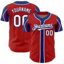 Charger l'image dans la galerie, Custom Red White-Royal 3 Colors Arm Shapes Authentic Baseball Jersey