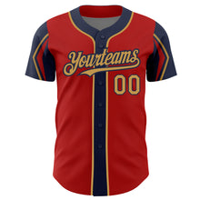Загрузить изображение в средство просмотра галереи, Custom Red Old Gold-Navy 3 Colors Arm Shapes Authentic Baseball Jersey