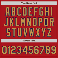 Загрузить изображение в средство просмотра галереи, Custom Red Old Gold-Navy 3 Colors Arm Shapes Authentic Baseball Jersey