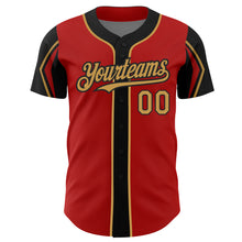 Загрузить изображение в средство просмотра галереи, Custom Red Old Gold-Black 3 Colors Arm Shapes Authentic Baseball Jersey