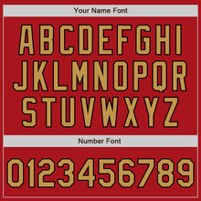 Загрузить изображение в средство просмотра галереи, Custom Red Old Gold-Black 3 Colors Arm Shapes Authentic Baseball Jersey