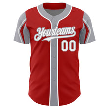 Загрузить изображение в средство просмотра галереи, Custom Red White-Gray 3 Colors Arm Shapes Authentic Baseball Jersey
