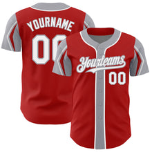 Загрузить изображение в средство просмотра галереи, Custom Red White-Gray 3 Colors Arm Shapes Authentic Baseball Jersey