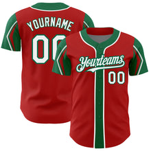 Charger l'image dans la galerie, Custom Red White-Kelly Green 3 Colors Arm Shapes Authentic Baseball Jersey